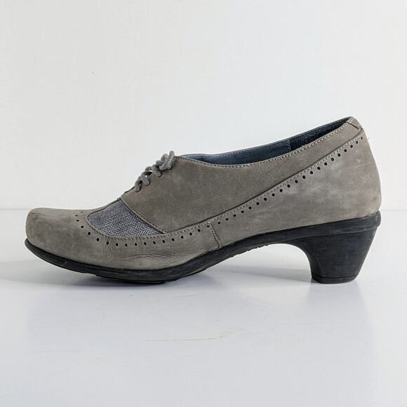Naot Shoes EU 37 Gray Grey Oxford Low Heel Suede Lace Up Round Toe Comfort Retro - Picture 7 of 15